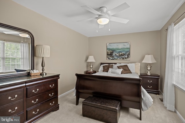 4 False Heather Way, Medford, NJ 08055 - bedroom with light colored carpet, baseboards, and ceiling fan