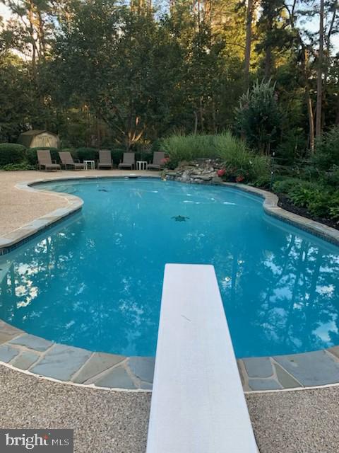 4 False Heather Way, Medford, NJ 08055 - swimming pool featuring a diving board and a patio area