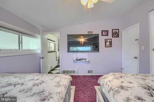 2409 Lightfoot Dr, Baltimore, MD 21209 - carpeted bedroom featuring vaulted ceiling and ceiling fan
