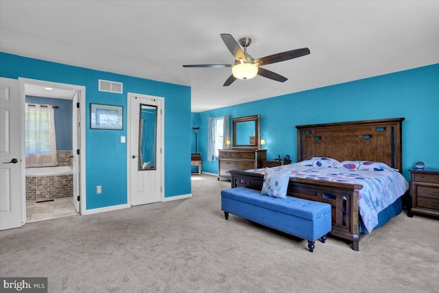 701 Antietam Dr, Douglassville, PA 19518 - bedroom with carpet flooring, baseboards, ceiling fan, and connected bathroom