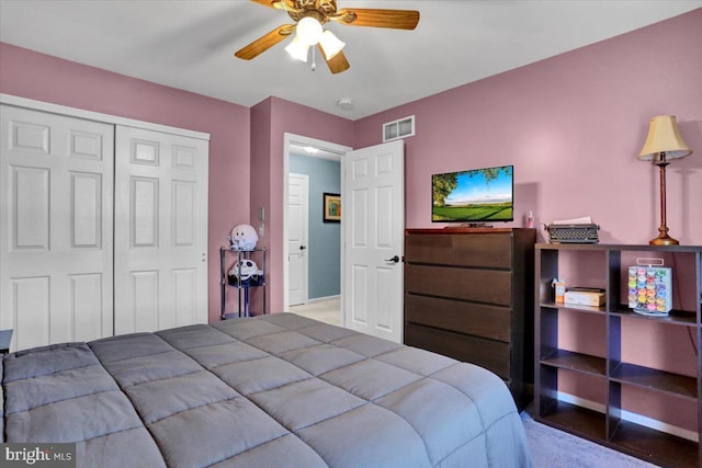 701 Antietam Dr, Douglassville, PA 19518 - bedroom with carpet floors, a closet, and a ceiling fan