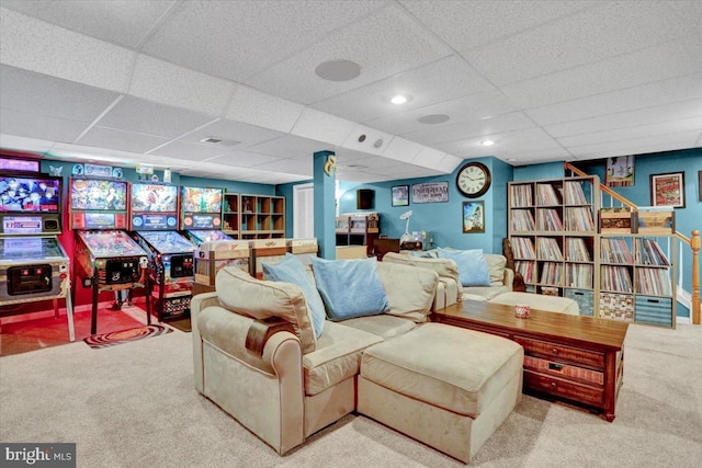 701 Antietam Dr, Douglassville, PA 19518 - carpeted living room featuring a paneled ceiling