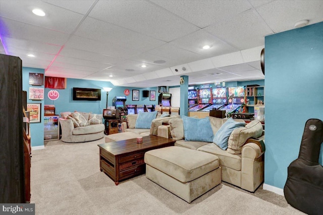 701 Antietam Dr, Douglassville, PA 19518 - carpeted living room with a drop ceiling and baseboards