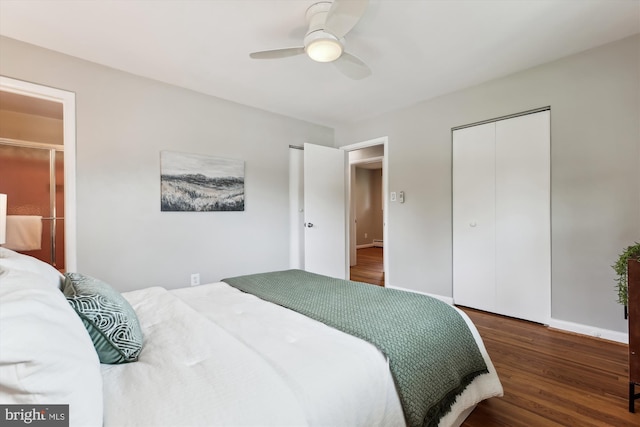 10400 Conover Dr, Silver Spring, MD 20902 - bedroom with wood finished floors, ceiling fan, baseboards, and a closet