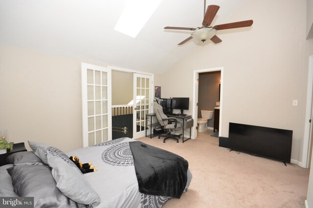 138 Pepperton Ct, Lititz, PA 17543 - bedroom featuring french doors, carpet floors, a skylight, vaulted ceiling, and a desk