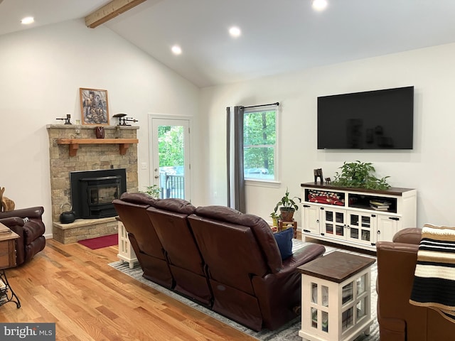 347 Lakewood Cir, Mineral, VA 23117 - living room with light wood-style floors, recessed lighting, and a stone fireplace