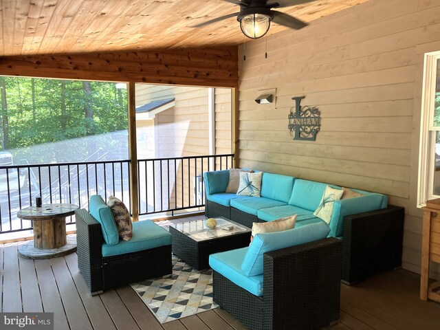 347 Lakewood Cir, Mineral, VA 23117 - deck featuring an outdoor hangout area and ceiling fan