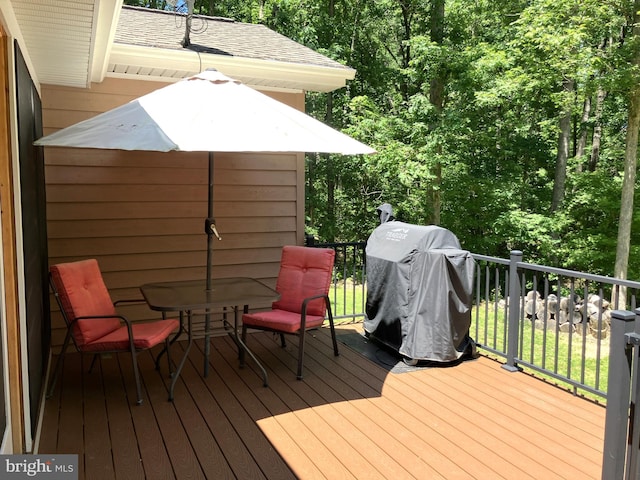 347 Lakewood Cir, Mineral, VA 23117 - wooden deck featuring area for grilling and outdoor dining area