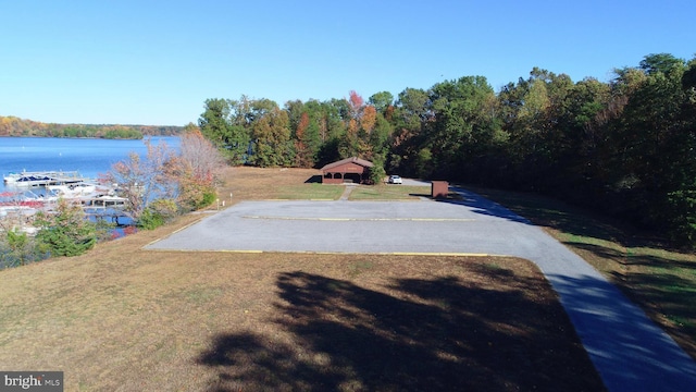 347 Lakewood Cir, Mineral, VA 23117 - view of patio featuring a water view and a forest view