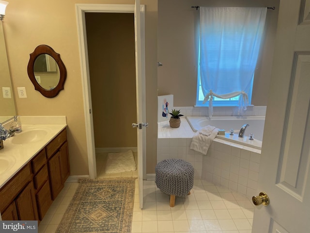 2974 Corona Ct, Manchester, MD 21102 - bathroom with double vanity, a garden tub, and tile patterned flooring