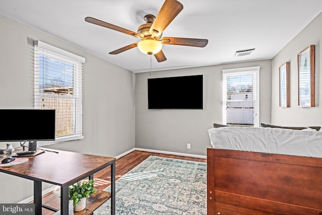 1224 Mercer Dr, Haddonfield, NJ 08033 - home office with wood finished floors, a ceiling fan, and baseboards
