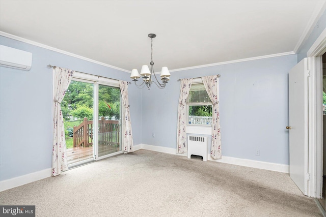 1010 Hampton Dr, Eastampton, NJ 08060 - spare room with a chandelier, carpet floors, radiator, crown molding, and baseboards