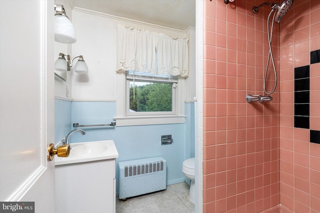 1010 Hampton Dr, Eastampton, NJ 08060 - bathroom featuring vanity, a tile shower, toilet, and radiator