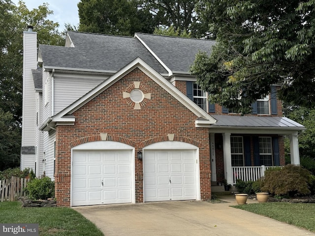 46825 Northbrook Way, Sterling, VA 20164 - traditional home with a chimney, a porch, concrete driveway, and brick siding
