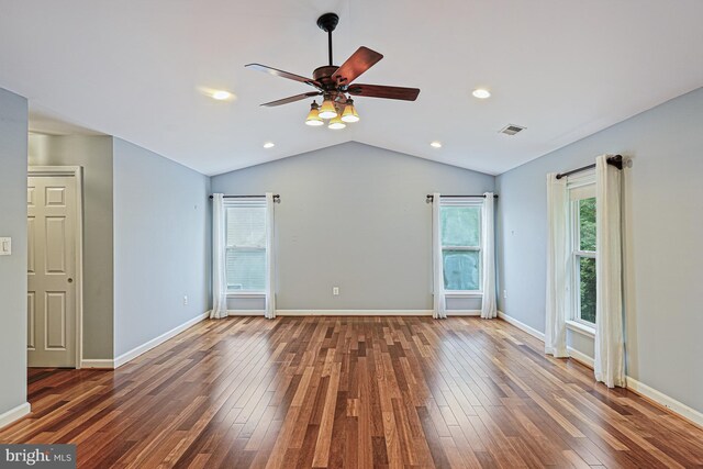 46825 Northbrook Way, Sterling, VA 20164 - empty room featuring ceiling fan, hardwood / wood-style floors, lofted ceiling, baseboards, and recessed lighting