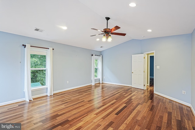 46825 Northbrook Way, Sterling, VA 20164 - empty room featuring ceiling fan, wood finished floors, vaulted ceiling, baseboards, and recessed lighting