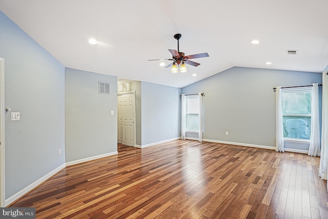 46825 Northbrook Way, Sterling, VA 20164 - empty room with ceiling fan, wood finished floors, vaulted ceiling, recessed lighting, and baseboards