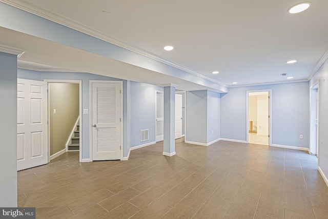 46825 Northbrook Way, Sterling, VA 20164 - finished basement with ornamental molding, baseboards, recessed lighting, and stairway