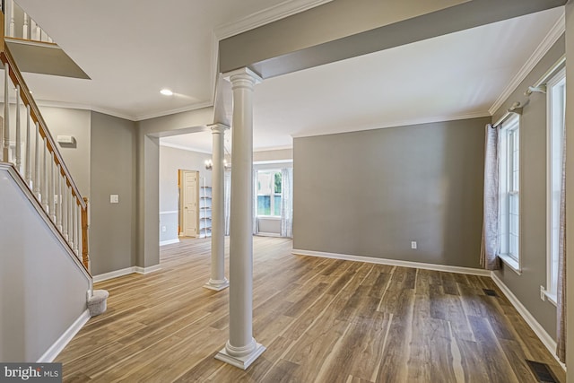46825 Northbrook Way, Sterling, VA 20164 - foyer entrance featuring wood finished floors, stairs, decorative columns, baseboards, and ornamental molding