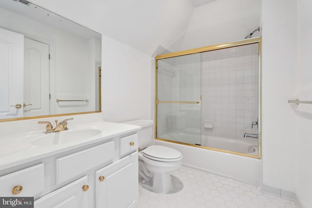 8109 Crooked Oaks Ct, Gainesville, VA 20155 - bathroom featuring vanity, toilet, enclosed tub / shower combo, and tile patterned floors