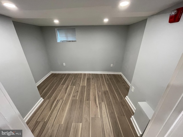 6108 Walnut St, Philadelphia, PA 19139 - finished below grade area with dark wood-style floors, recessed lighting, and baseboards