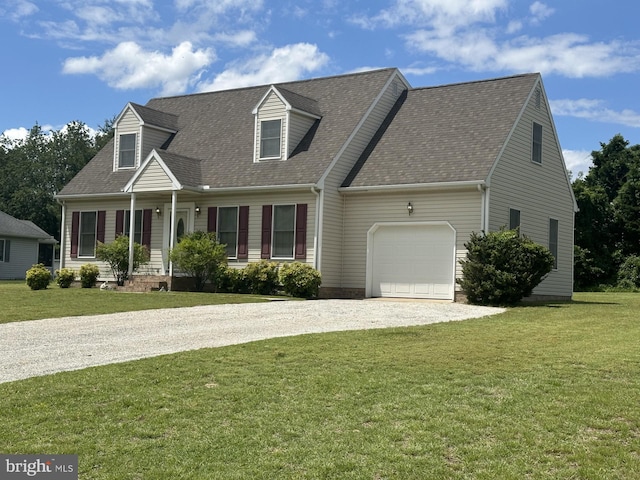27836 Clearwater Ct, Salisbury, MD 21801 - cape cod-style house with driveway, an attached garage, a shingled roof, and a front yard