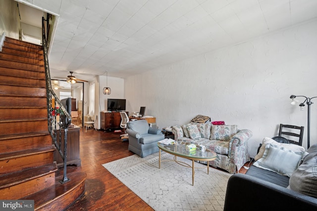 2024 Mifflin St, Philadelphia, PA 19145 - living room featuring stairway, wood finished floors, and ceiling fan
