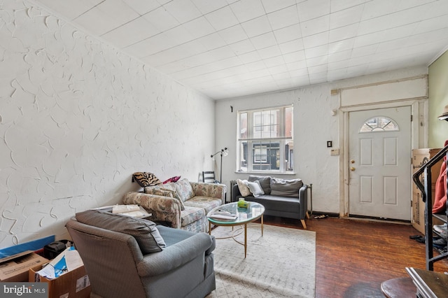 2024 Mifflin St, Philadelphia, PA 19145 - living room featuring wood finished floors and a textured wall