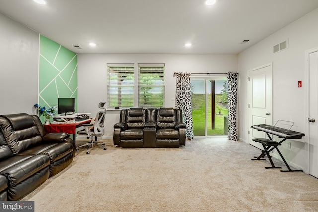 340 Dawson Pl, Downingtown, PA 19335 - carpeted living area with recessed lighting, a desk, and baseboards