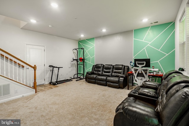 340 Dawson Pl, Downingtown, PA 19335 - living room featuring recessed lighting and stairs