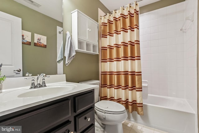 4631 Hudson St, Baltimore, MD 21224 - full bath featuring toilet, vanity, shower / tub combo with curtain, and tile patterned floors