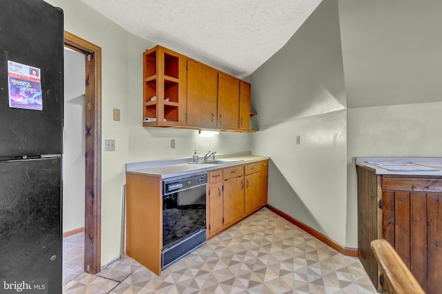 865 Windsor Perrineville Rd, East Windsor, NJ 08520 - kitchen with black appliances, open shelves, a sink, baseboards, and light countertops