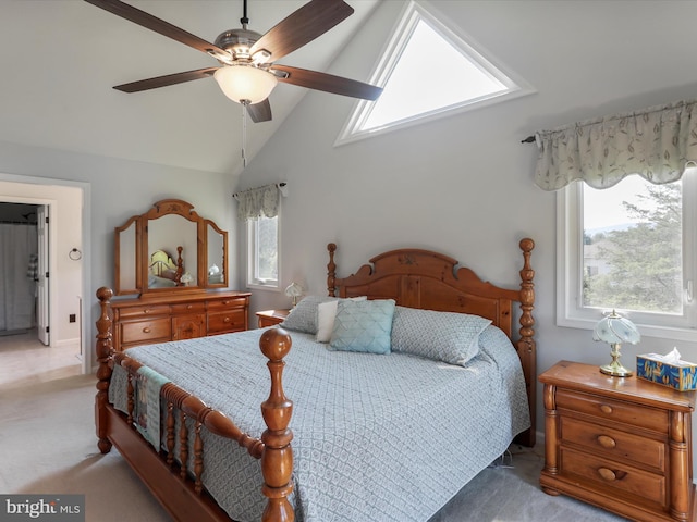 123 Windy Meadows Ct, Front Royal, VA 22630 - bedroom featuring carpet flooring, ceiling fan, and high vaulted ceiling