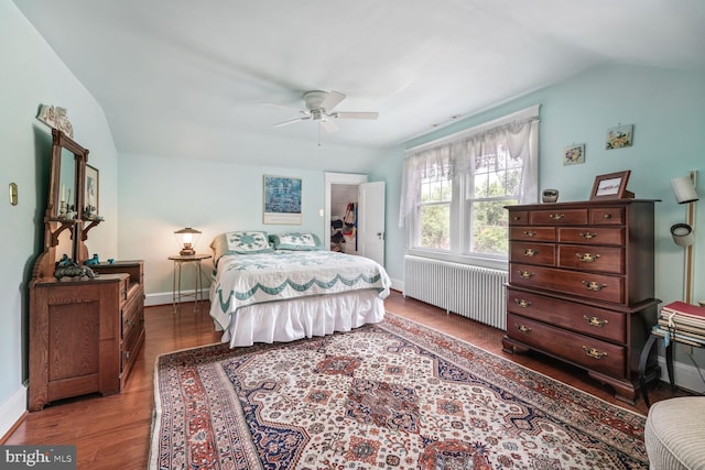 103 E Monroe Ave, Alexandria, VA 22301 - bedroom with radiator, wood finished floors, ceiling fan, and vaulted ceiling