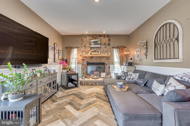 8 Adams Ln, Hainesport, NJ 08036 - living room with a stone fireplace and recessed lighting