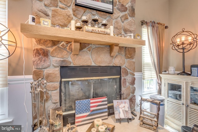 8 Adams Ln, Hainesport, NJ 08036 - detailed view of a stone fireplace and wainscoting