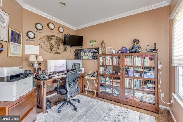 8 Adams Ln, Hainesport, NJ 08036 - home office with crown molding, wood finished floors, and baseboards