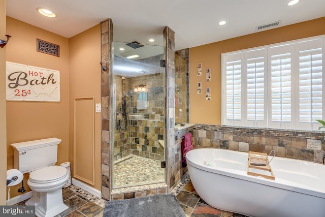 8 Adams Ln, Hainesport, NJ 08036 - bathroom featuring a soaking tub, toilet, a stall shower, and recessed lighting