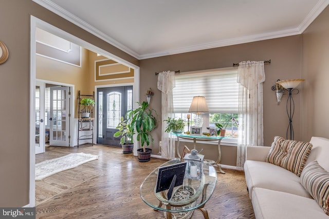 8 Adams Ln, Hainesport, NJ 08036 - living room with crown molding, wood finished floors, and baseboards