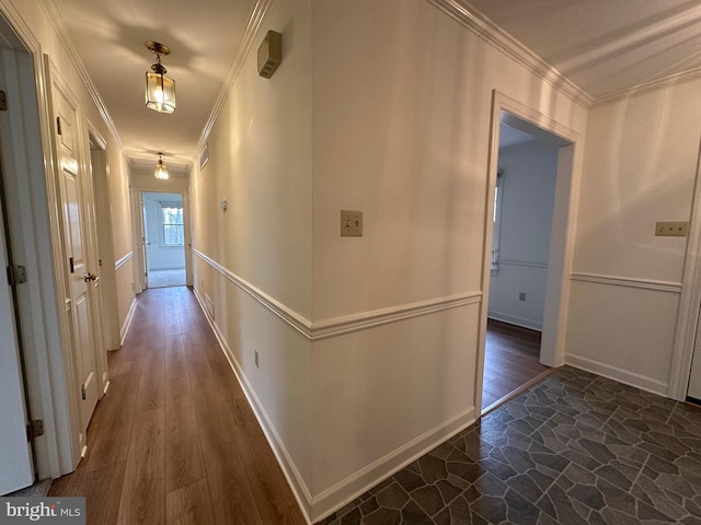 519 Orchard Dale Dr, Clear Brook, VA 22624 - hall with crown molding, baseboards, and dark stone finish floors