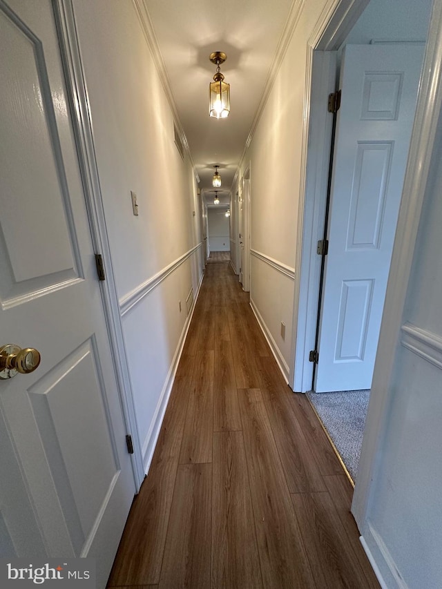 519 Orchard Dale Dr, Clear Brook, VA 22624 - hall featuring dark wood-type flooring and crown molding