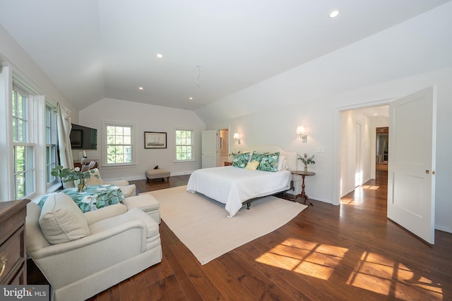 2 Earles Ln, Newtown Square, PA 19073 - bedroom featuring vaulted ceiling, dark wood-style flooring, recessed lighting, and baseboards