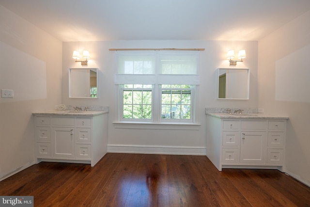 2 Earles Ln, Newtown Square, PA 19073 - bathroom with two vanities, wood finished floors, and baseboards