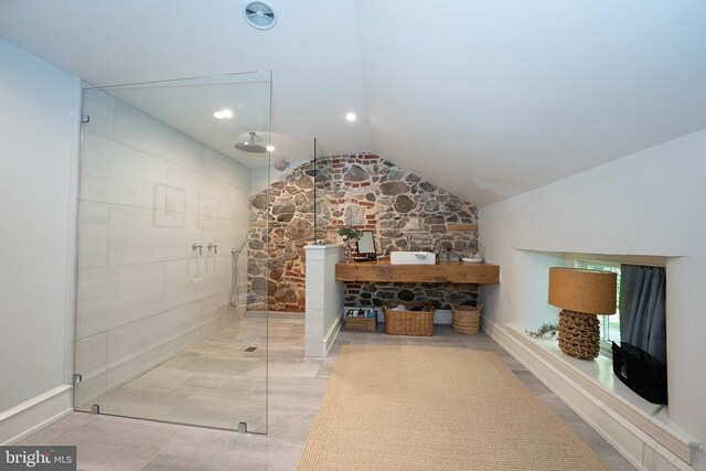 2 Earles Ln, Newtown Square, PA 19073 - bathroom featuring lofted ceiling and a walk in shower