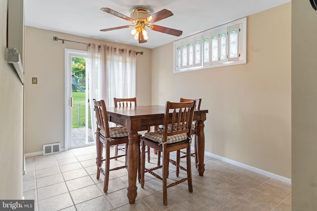 454 N Manor Dr, Media, PA 19063 - dining area with a ceiling fan, baseboards, and light tile patterned floors