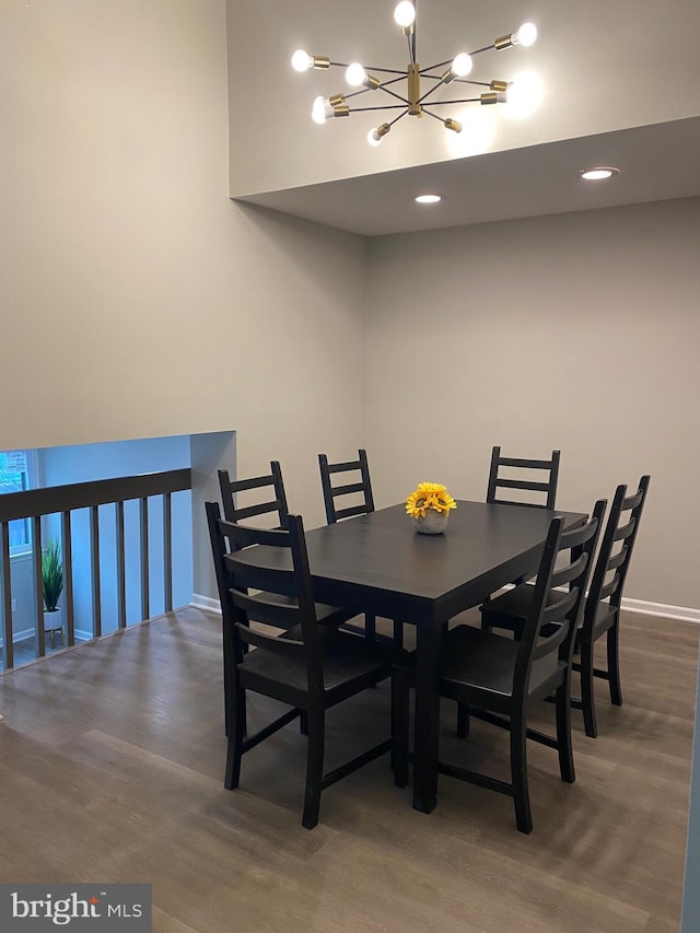 605 Bismark Way, King Of Prussia, PA 19406 - dining area with a chandelier, wood finished floors, baseboards, and recessed lighting
