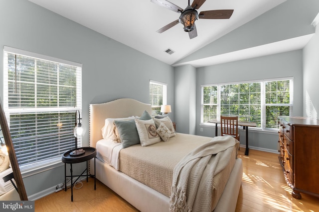 43433 Blair Park Sq, Ashburn, VA 20147 - bedroom with lofted ceiling, light wood-style floors, baseboards, and a ceiling fan