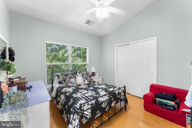 43433 Blair Park Sq, Ashburn, VA 20147 - bedroom featuring vaulted ceiling, wood finished floors, and a ceiling fan