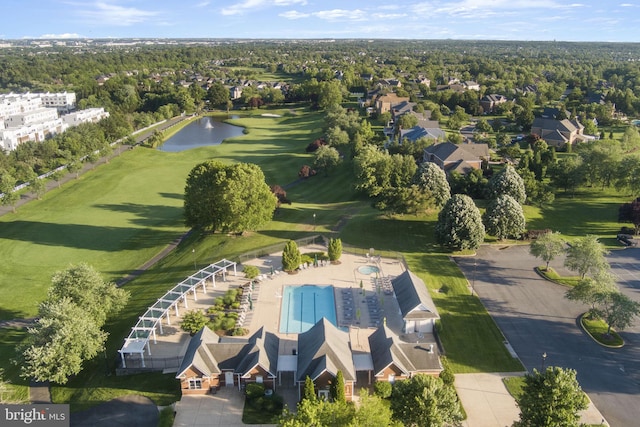 43433 Blair Park Sq, Ashburn, VA 20147 - aerial view of property's location with a nearby body of water, a pool area, and a local golf course