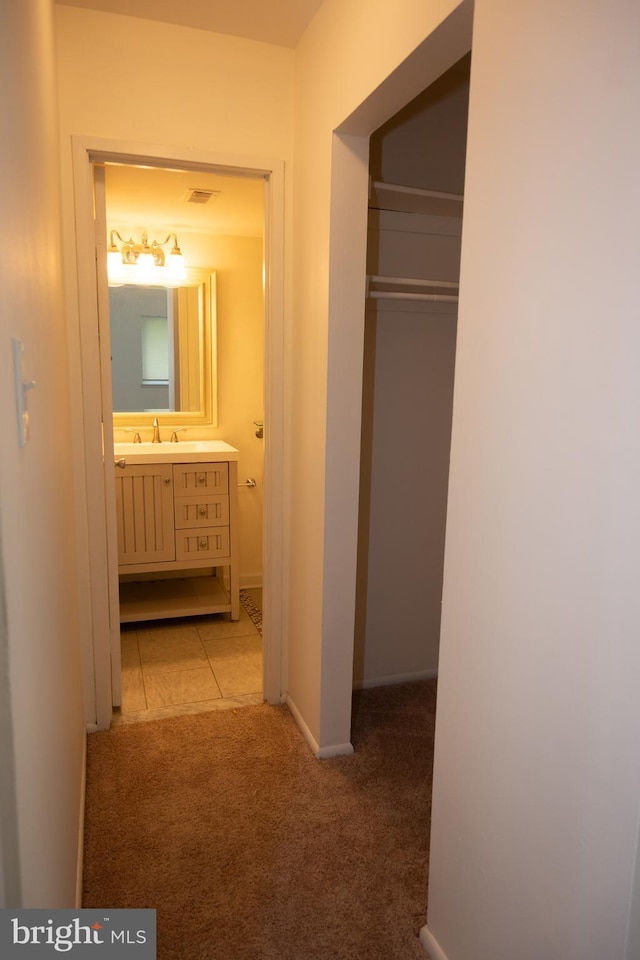 10248 Prince Pl Unit 23-102, Upper Marlboro, MD 20774 - hallway with carpet floors and a sink